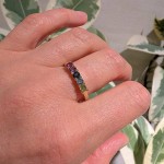 Diamantring i gult gull 14 kt med edelstener - Bur594264