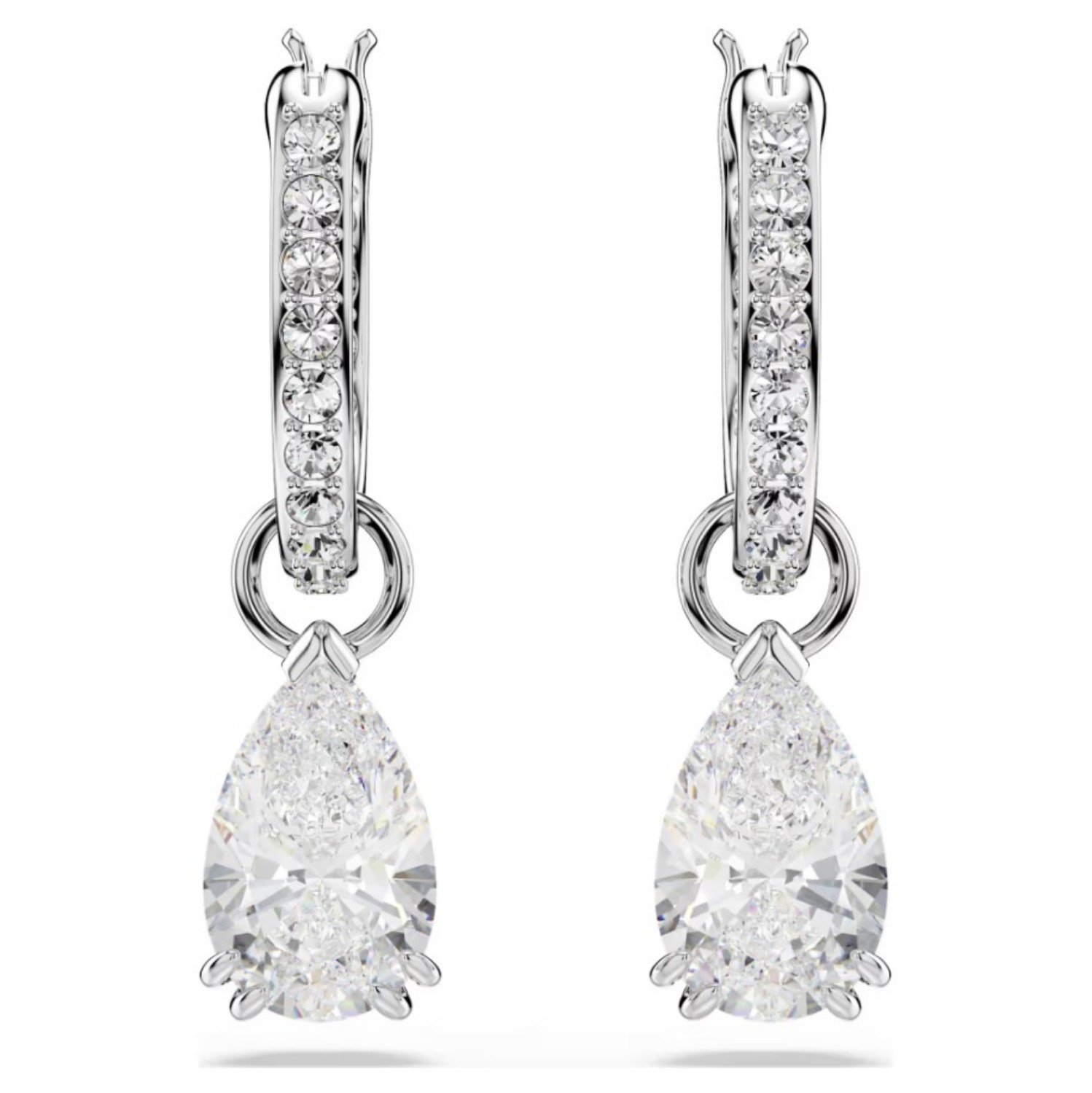 Swarovski øredobber Millenia hoop Pear cut, White, Rhodium plated