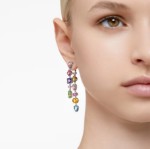 Swarovski øredobber Gema drop Asymmetrical design, Mixed cuts, Long, Multicolored, Rhodium plated - 5656417