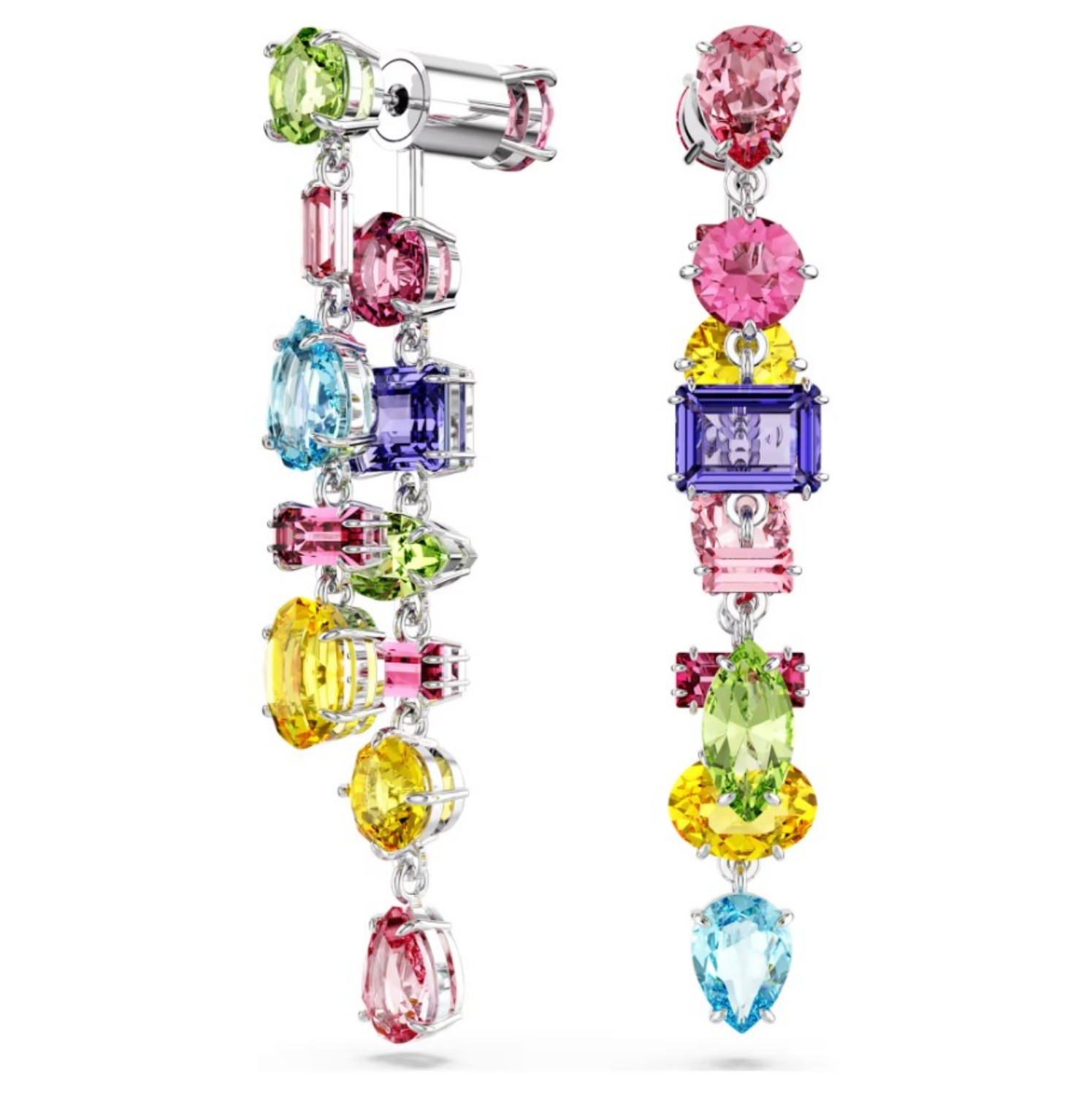 Swarovski øredobber Gema drop Asymmetrical design, Mixed cuts, Long, Multicolored, Rhodium plated - 5656417