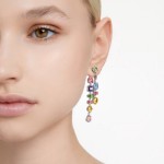 Swarovski øredobber Gema drop Asymmetrical design, Mixed cuts, Long, Multicolored, Rhodium plated - 5656417