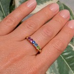 Diamantring i gult gull 14 kt med edelstener - Bur594264